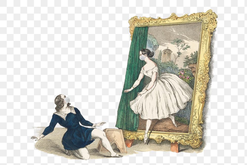 Vintage advertisement for a ballet "Des Malers Traumbild" featuring Fanny El&szlig;ler during coronavirus outbreak design…