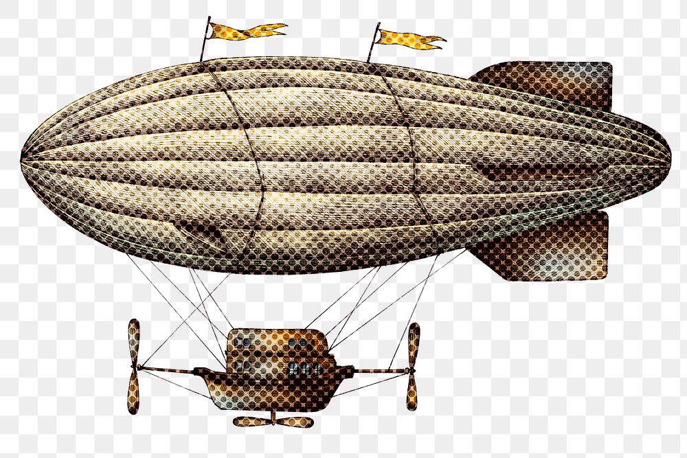 Hand drawn airship halftone style sticker overlay
