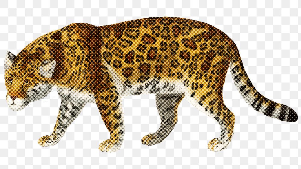 Hand drawn jaguar halftone style sticker overlay
