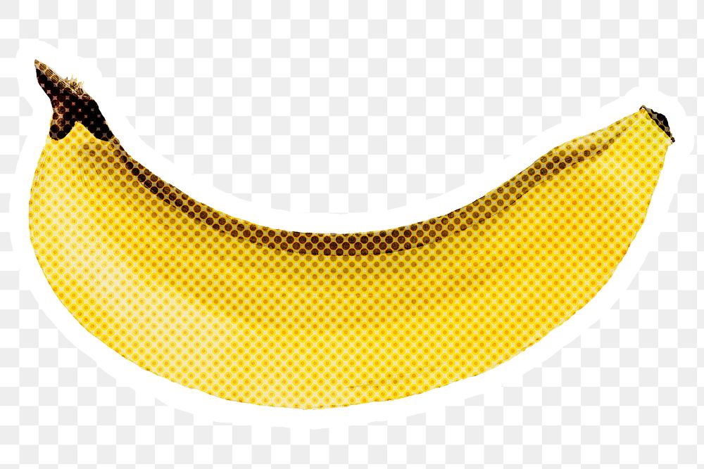 Halftone ripe banana sticker with a white border