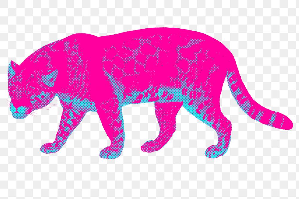 Hand drawn funky jaguar halftone style sticker overlay