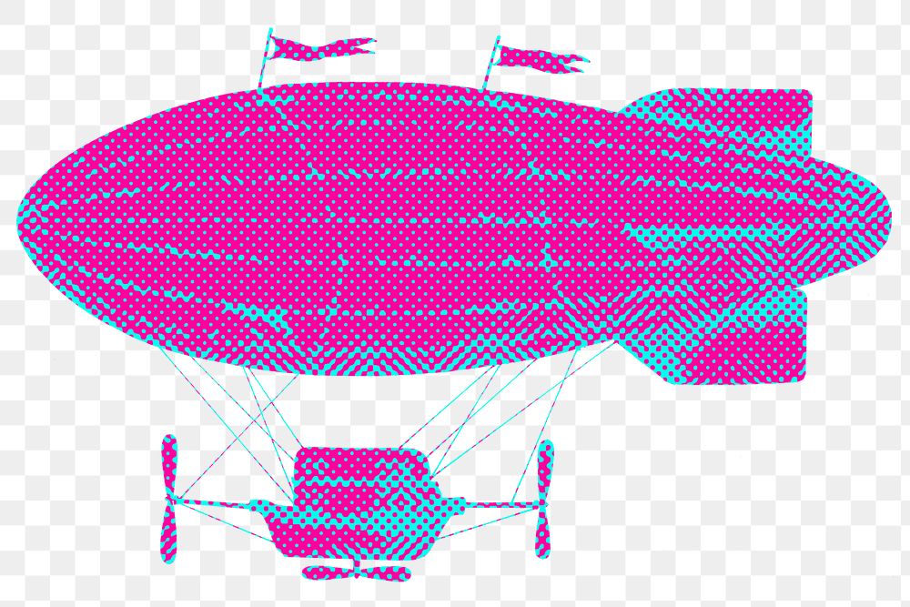 Hand drawn funky airship halftone style sticker overlay