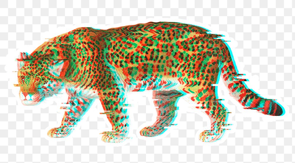 Jaguar with glitch effect  sticker with white border overlay