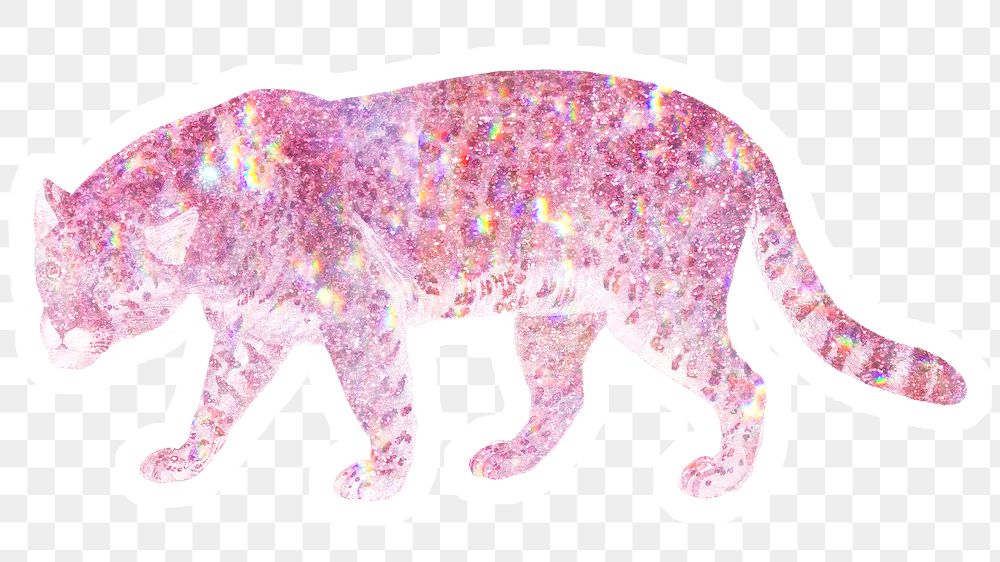 Pink holographic jaguar sticker with white border