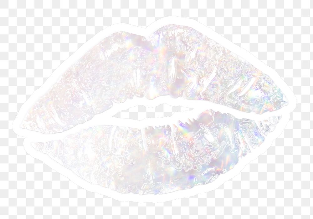Silver holographic lips sticker with white border