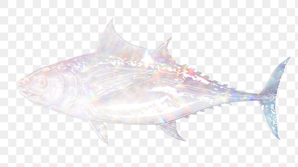 Silvery holographic tuna fish design element