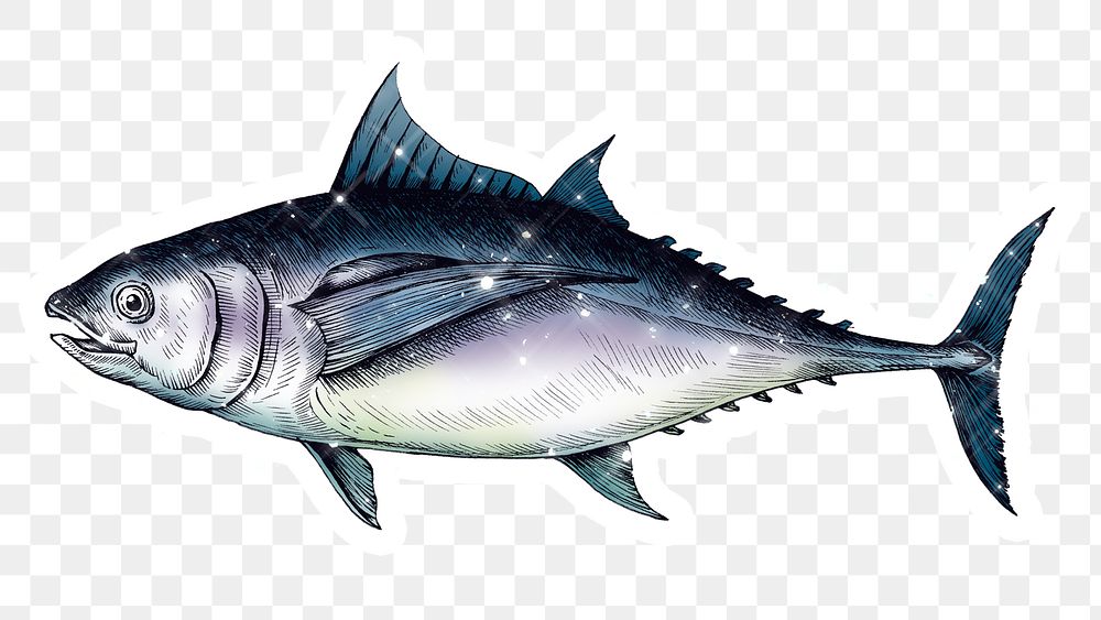 Sparkling tuna fish sticker with white border