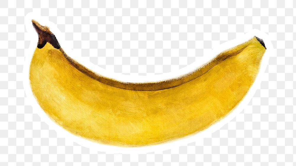 Hand drawn banana oil paint style sticker with white border