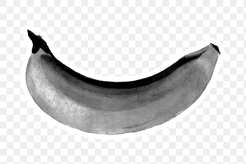 Hand drawn black and white banana sticker with white border