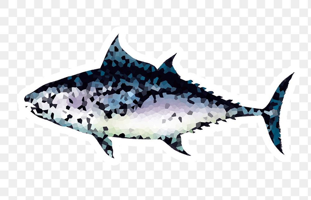 Crystallized tuna fish sticker overlay with a white border