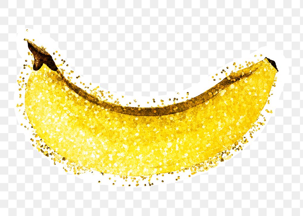 Glitter ripe banana fruit illustration with a white border sticker
