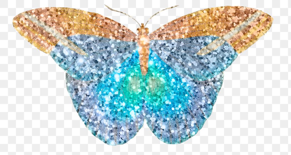 Glittery blue butterfly  sticker overlay design element 