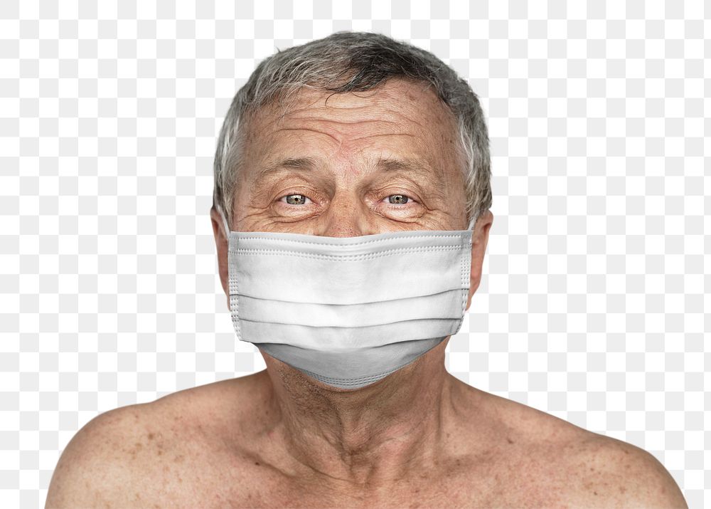 Old man wearing a face mask during coronavirus pandemic mockup