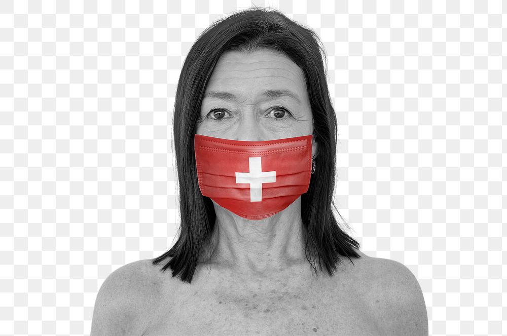 Swiss woman wearing a face mask during coronavirus pandemic mockup