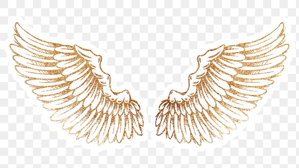 Golden wings sticker overlay with a white border design element