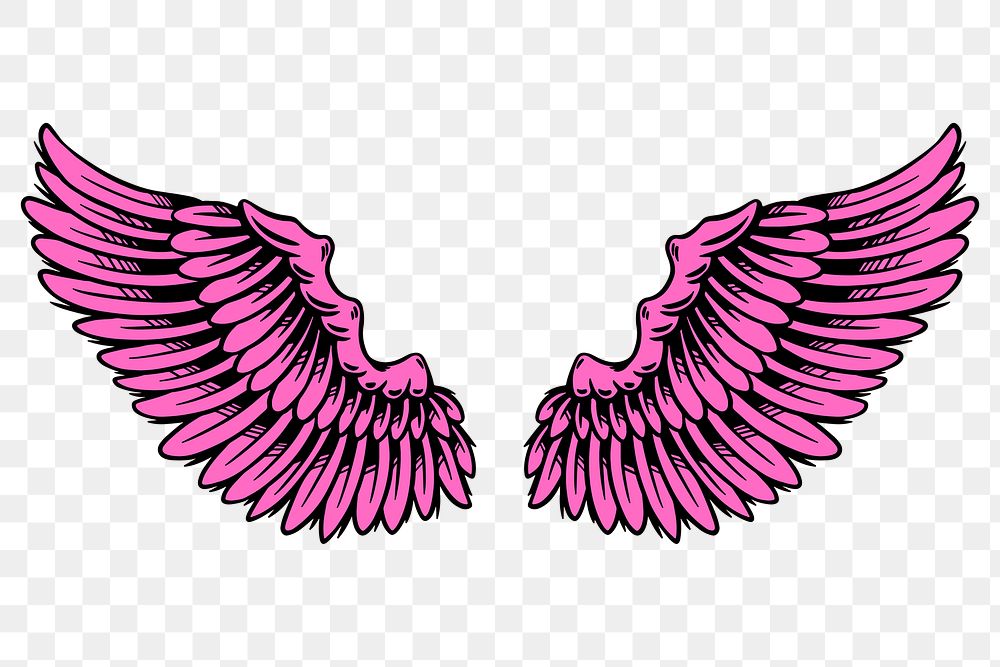 Magenta pink wings sticker overlay design element 