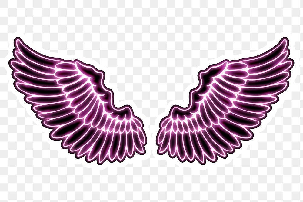 Neon pink wings outline sticker overlay design element 