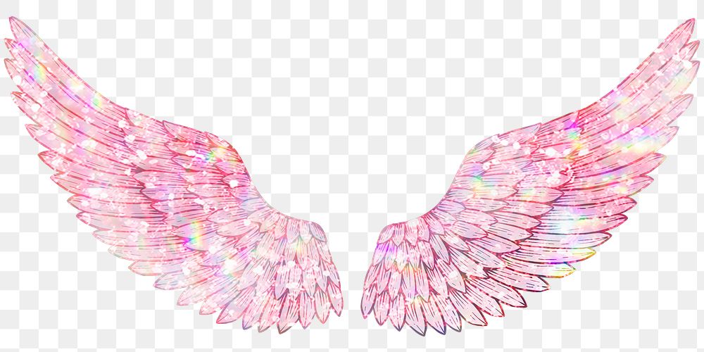 Pink holographic wings sticker overlay design element