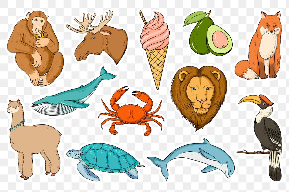 Png wild life sticker set colorful clipart
