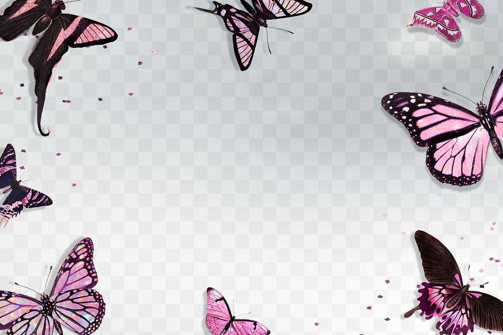 Pink holographic and glittery butterfly frame design element