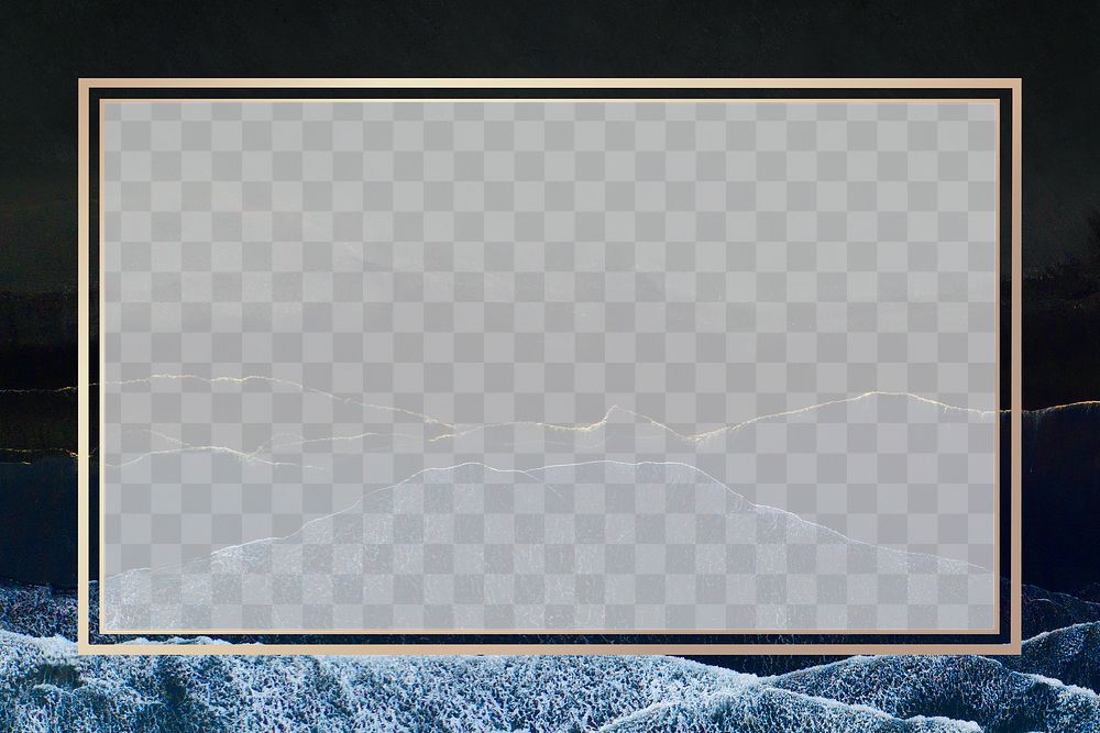 Gold png frame on black wavy texture 