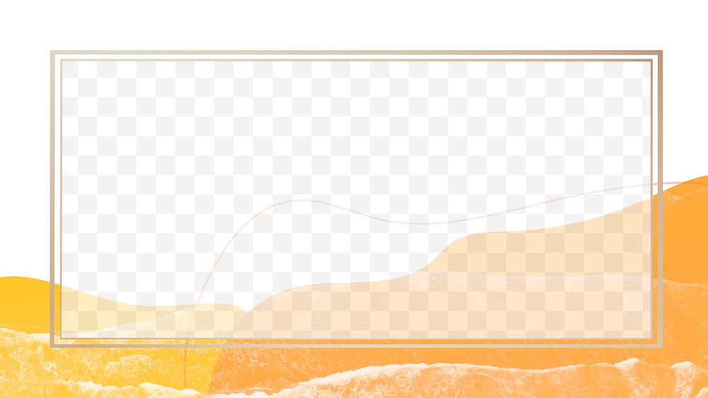 PNG Gold frame on orange wavy texture