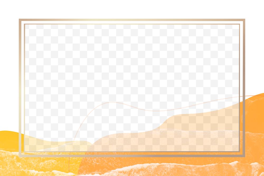 PNG Gold frame on orange wavy texture