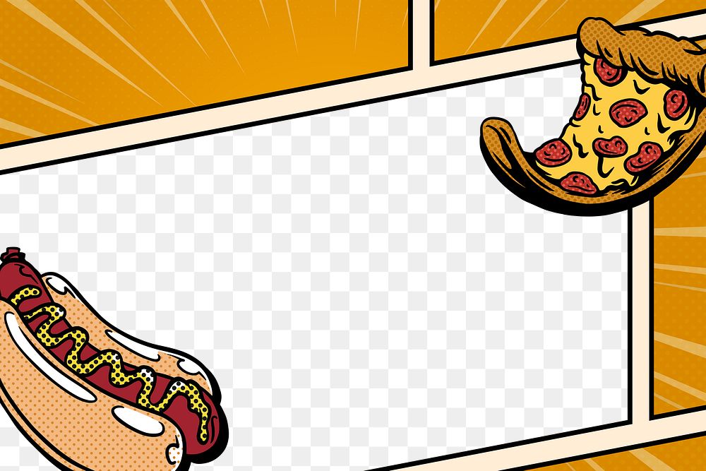 Pop art hotdog and pizza comic strip template design element
