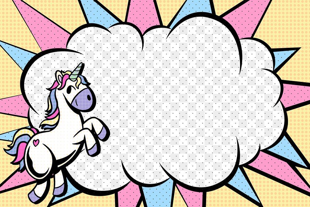Colorful unicorn speech bubble design element