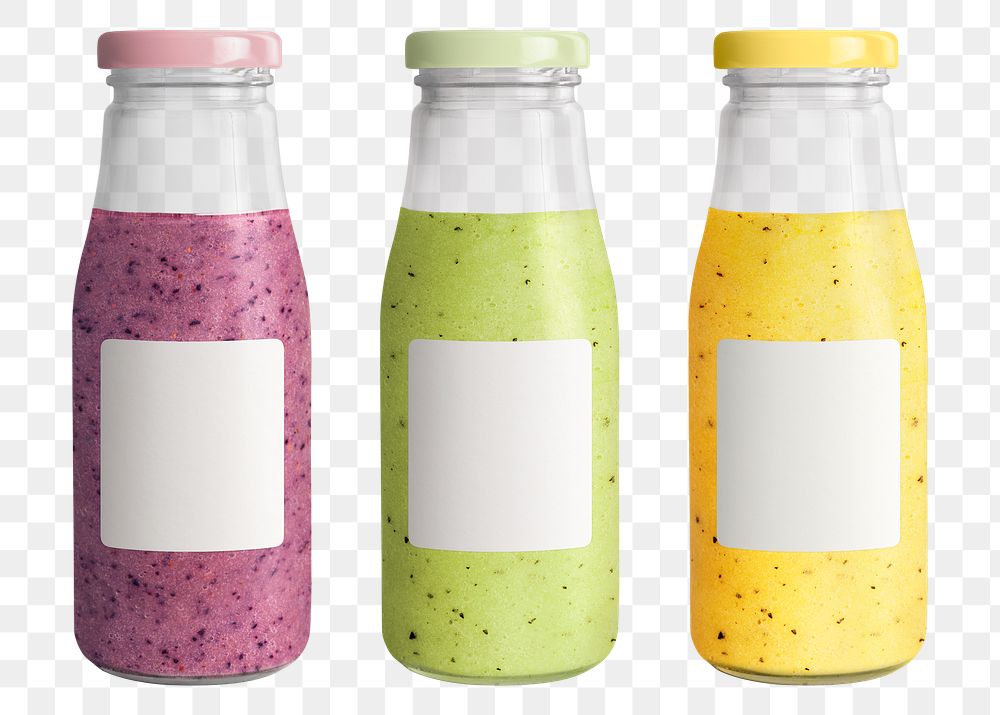 Fruit smoothie in a glass bottle with a label mockup set 