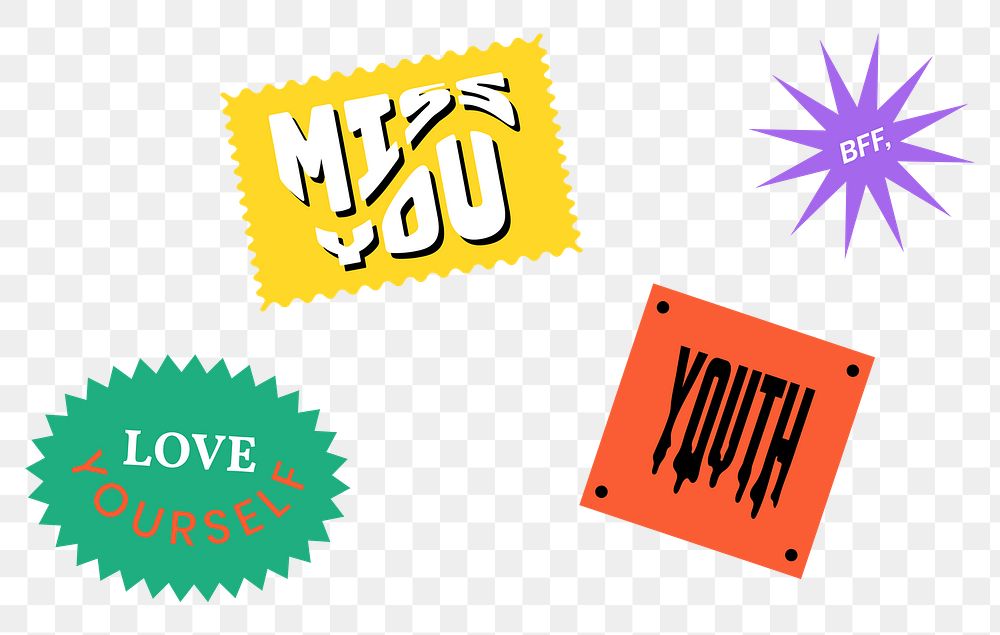 Vintage word colorful sticker badge png collection