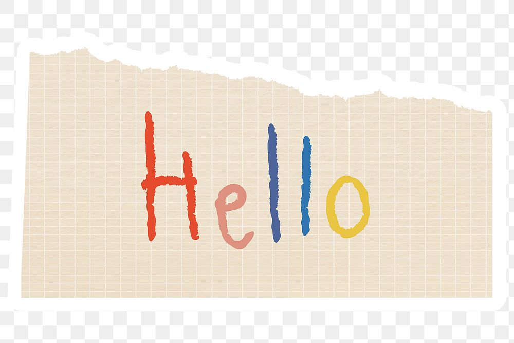 Colorful hello greetings typography sticker on a torn paper