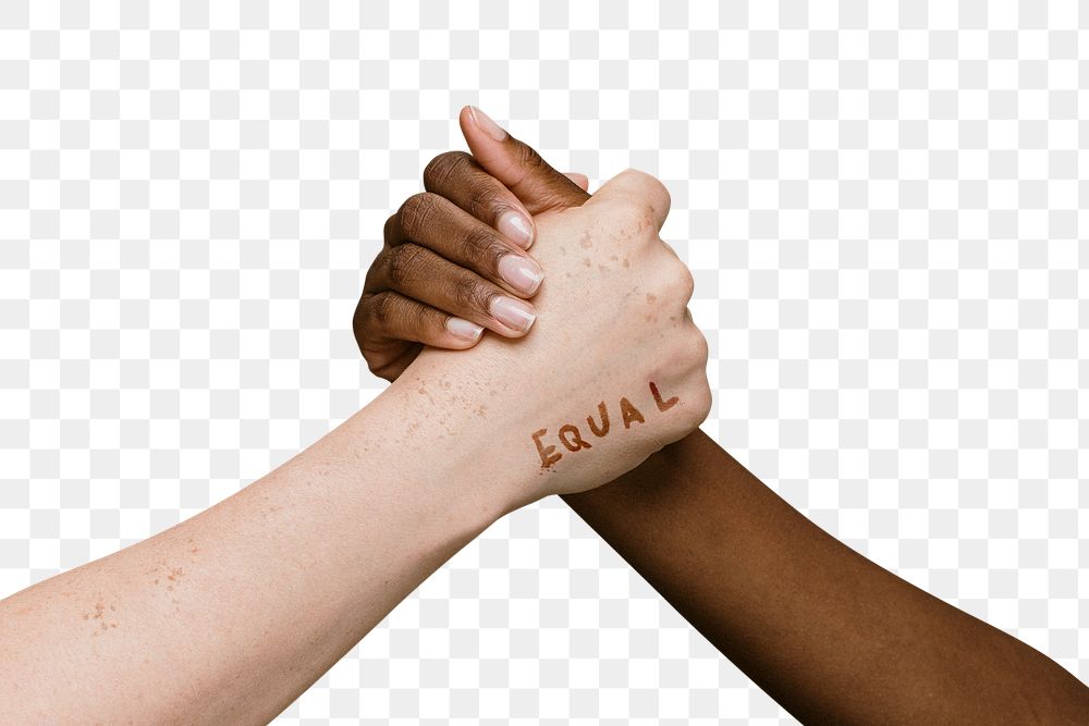 Diverse people holding hands to justify equality design element 