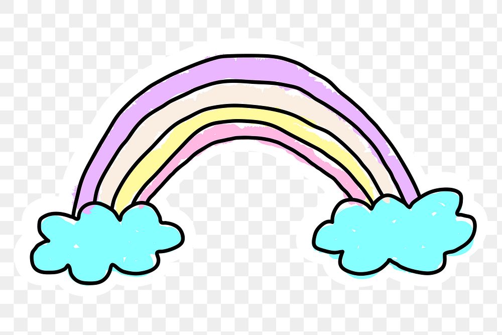 Pastel rainbow doodle sticker with a white border design element