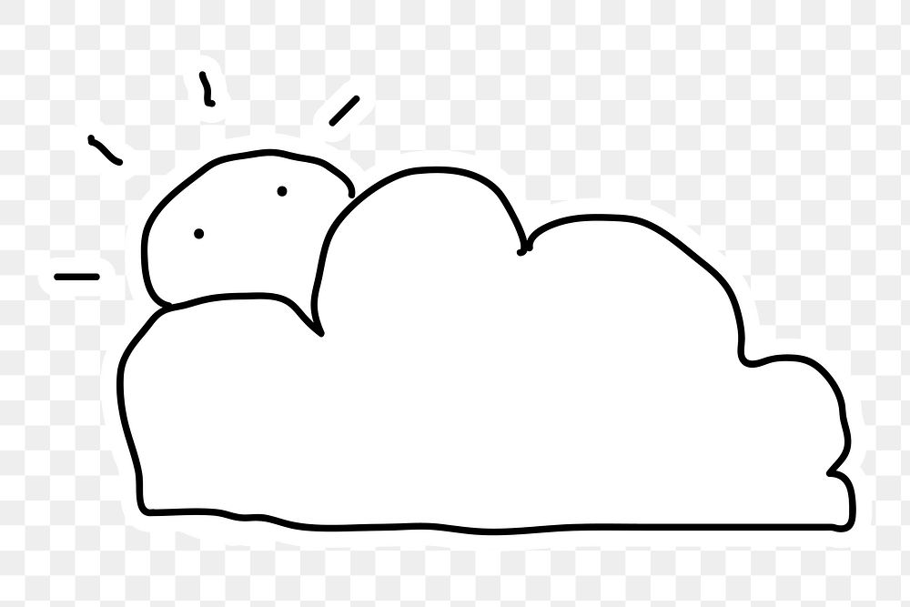 Cloud and sun doodle sticker with a white border design element