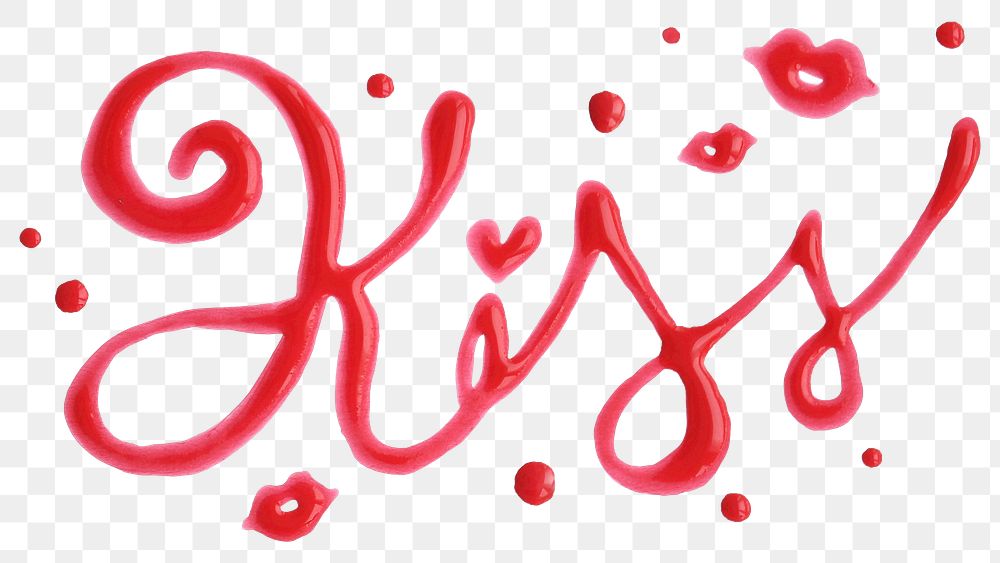 Red cursive Kiss oil paint typography design element