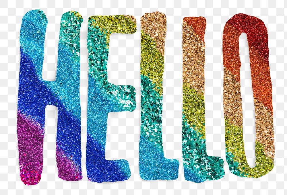 Glittery rainbow hello word png typography and lettering