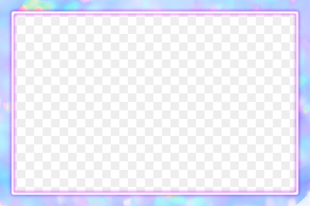 Neon frame png blue holographic background