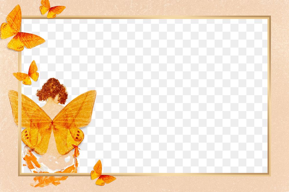 Butterfly woman frame png vintage illustration