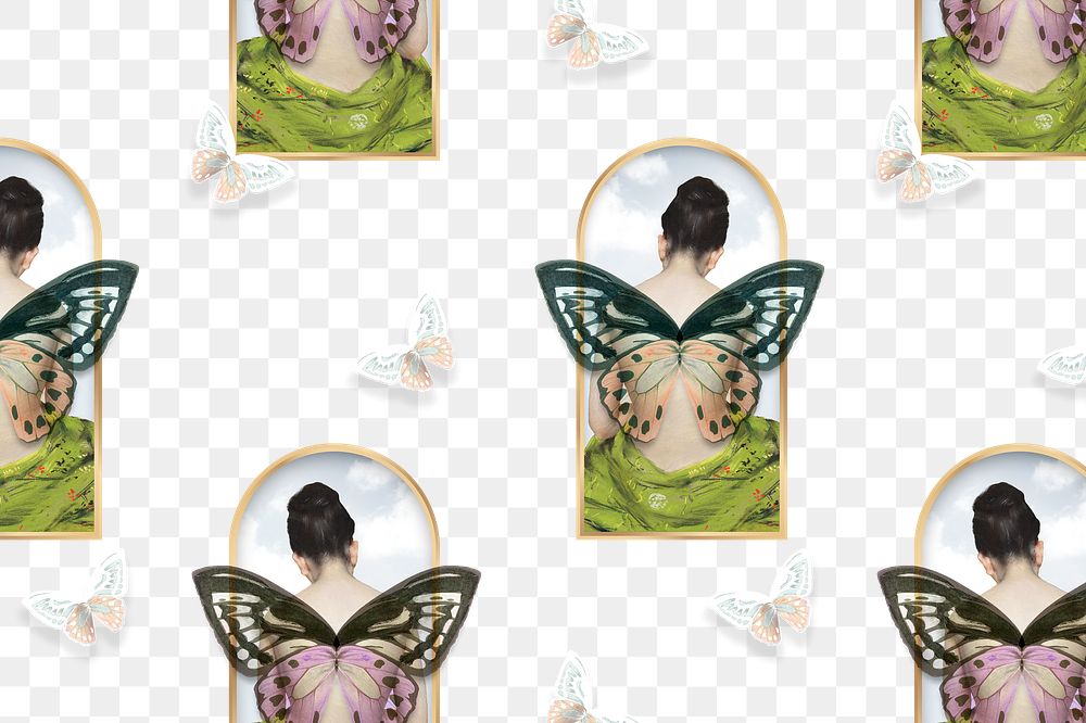 Butterfly woman png pattern background