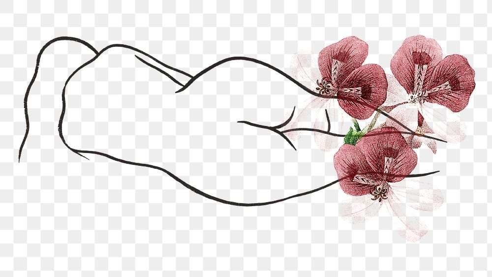 Nude lady with flower drawing png