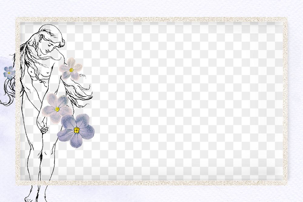 Nude woman with flowers png frame