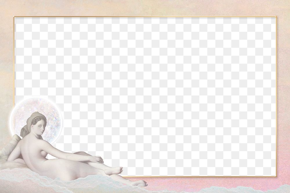 Retro lady nude frame border png