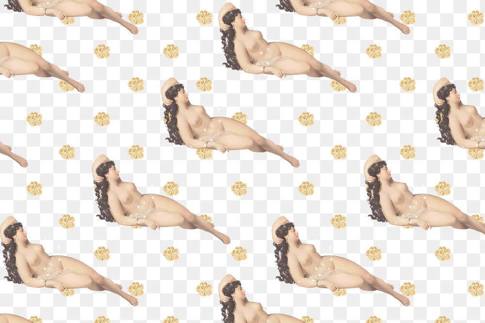 Female nude art png seamless pattern background