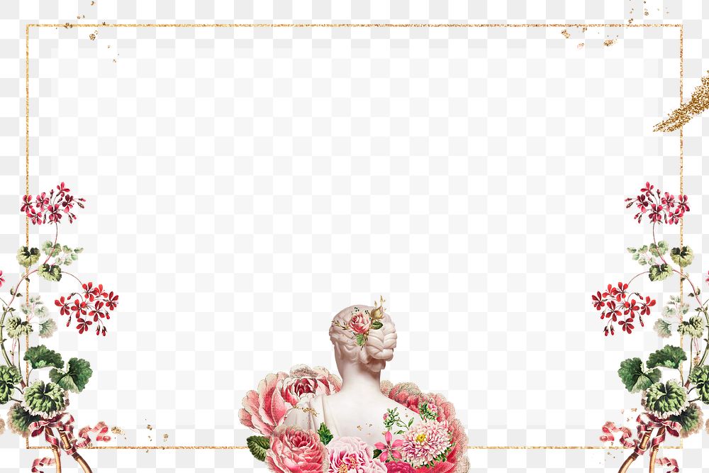 Naked woman with flowers png frame on transparent background 