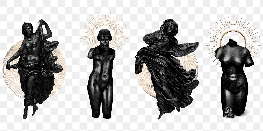 Png nude women black sculpture set