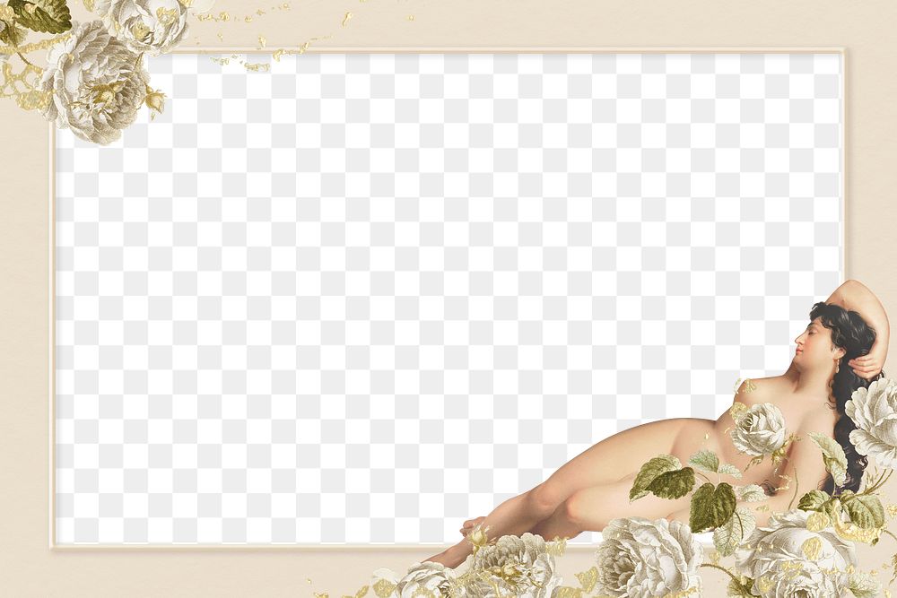 Reclining woman with flower png frame