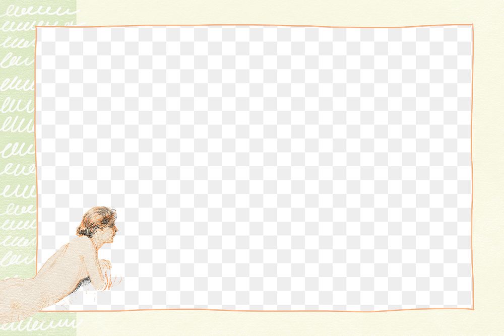 Vintage lying female nude png frame