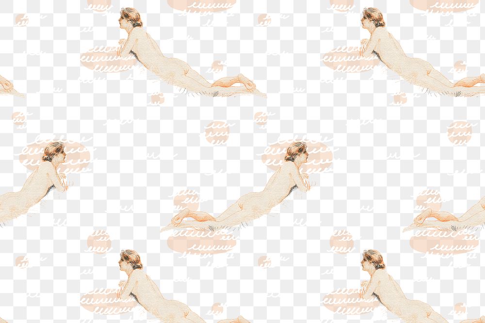 Naked women sketch png seamless pattern background