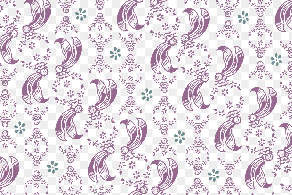 Purple vintage themed leaves, flowers seamless pattern png background